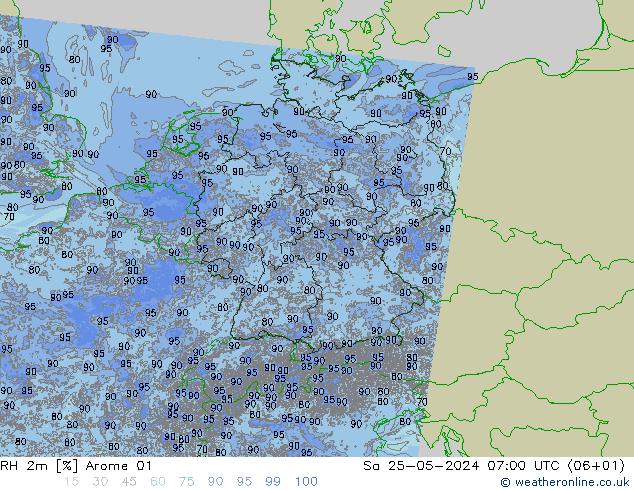 RH 2m Arome 01 сб 25.05.2024 07 UTC