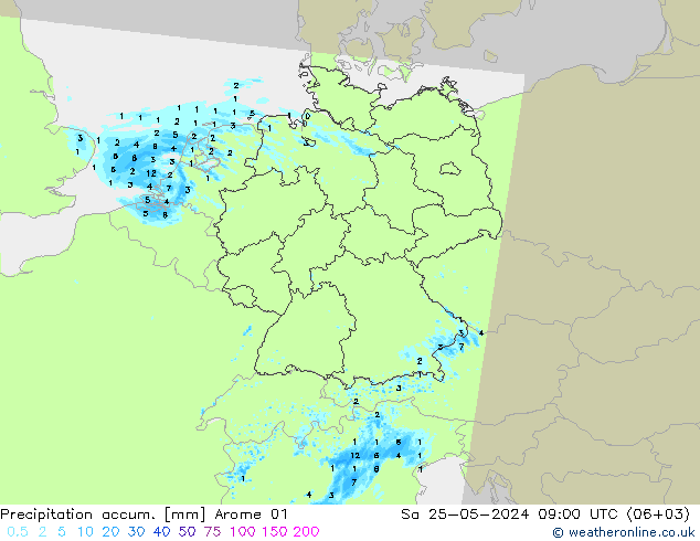 Precipitación acum. Arome 01 sáb 25.05.2024 09 UTC
