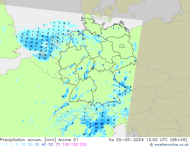 Precipitation accum. Arome 01 Sa 25.05.2024 12 UTC