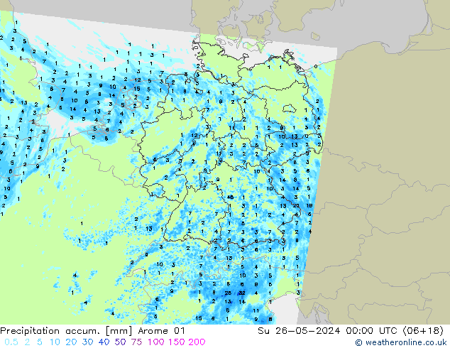 Precipitación acum. Arome 01 dom 26.05.2024 00 UTC