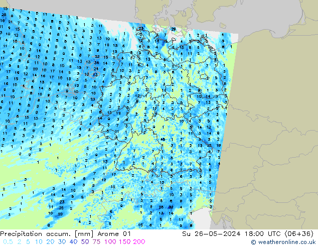Toplam Yağış Arome 01 Paz 26.05.2024 18 UTC