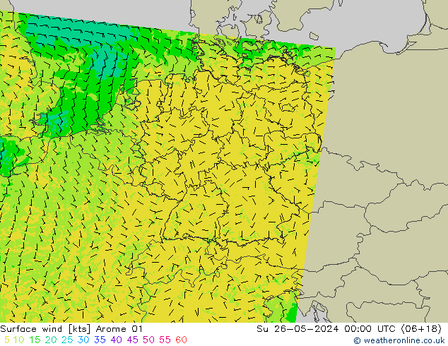 Surface wind Arome 01 Su 26.05.2024 00 UTC