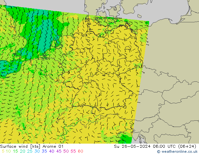 Surface wind Arome 01 Ne 26.05.2024 06 UTC