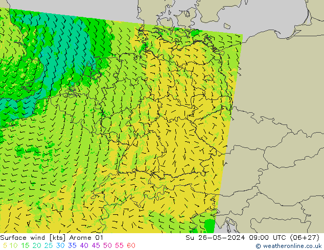 Rüzgar 10 m Arome 01 Paz 26.05.2024 09 UTC