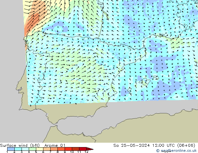 ве�Bе�@ 10 m (bft) Arome 01 сб 25.05.2024 12 UTC