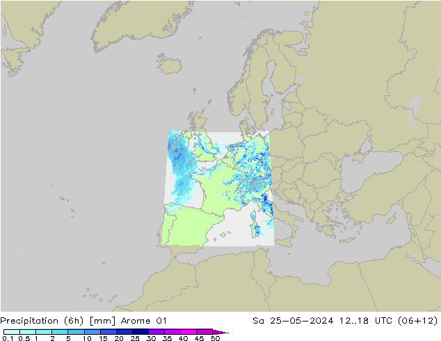 Precipitation (6h) Arome 01 Sa 25.05.2024 18 UTC