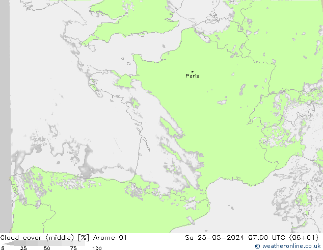 nuvens (médio) Arome 01 Sáb 25.05.2024 07 UTC