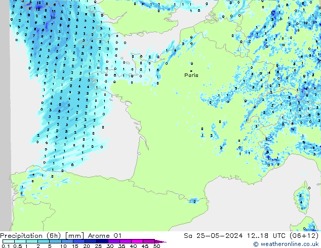 Nied. akkumuliert (6Std) Arome 01 Sa 25.05.2024 18 UTC