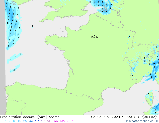 Precipitation accum. Arome 01 so. 25.05.2024 09 UTC