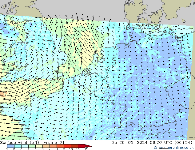 Surface wind (bft) Arome 01 Su 26.05.2024 06 UTC
