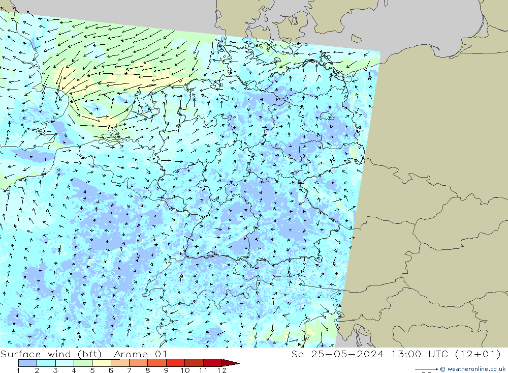 ве�Bе�@ 10 m (bft) Arome 01 сб 25.05.2024 13 UTC