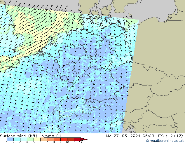 Rüzgar 10 m (bft) Arome 01 Pzt 27.05.2024 06 UTC