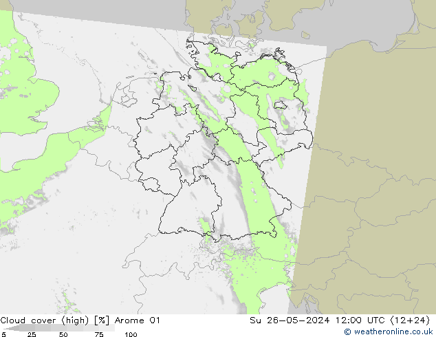 Bewolking (Hoog) Arome 01 zo 26.05.2024 12 UTC