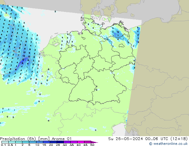 Precipitación (6h) Arome 01 dom 26.05.2024 06 UTC