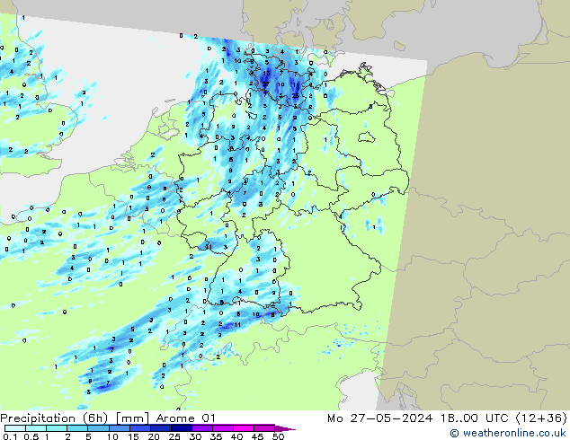 Precipitation (6h) Arome 01 Po 27.05.2024 00 UTC