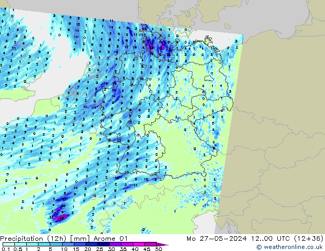 Precipitation (12h) Arome 01 Mo 27.05.2024 00 UTC