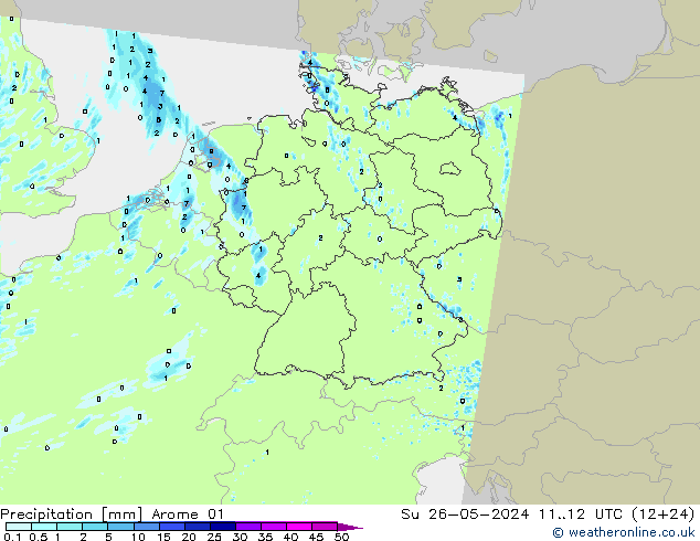 Niederschlag Arome 01 So 26.05.2024 12 UTC