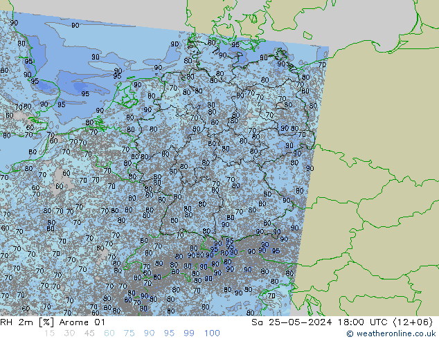 RH 2m Arome 01 Sáb 25.05.2024 18 UTC