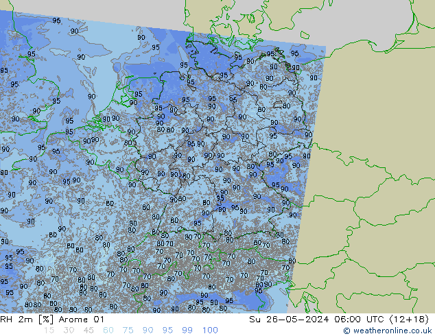 RH 2m Arome 01 Su 26.05.2024 06 UTC