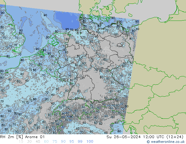 RH 2m Arome 01 dom 26.05.2024 12 UTC