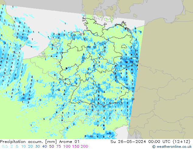 Precipitation accum. Arome 01 Dom 26.05.2024 00 UTC