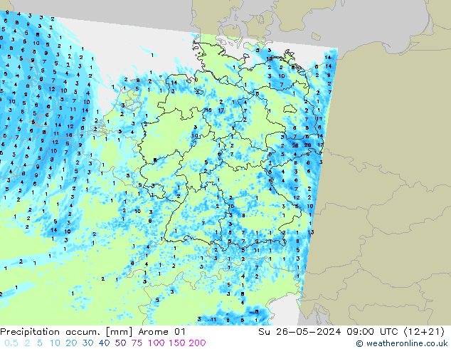 Precipitation accum. Arome 01 Su 26.05.2024 09 UTC