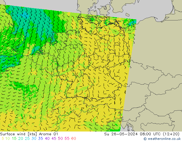 Bodenwind Arome 01 So 26.05.2024 08 UTC