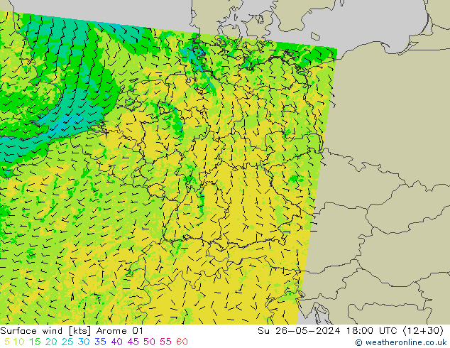 Rüzgar 10 m Arome 01 Paz 26.05.2024 18 UTC