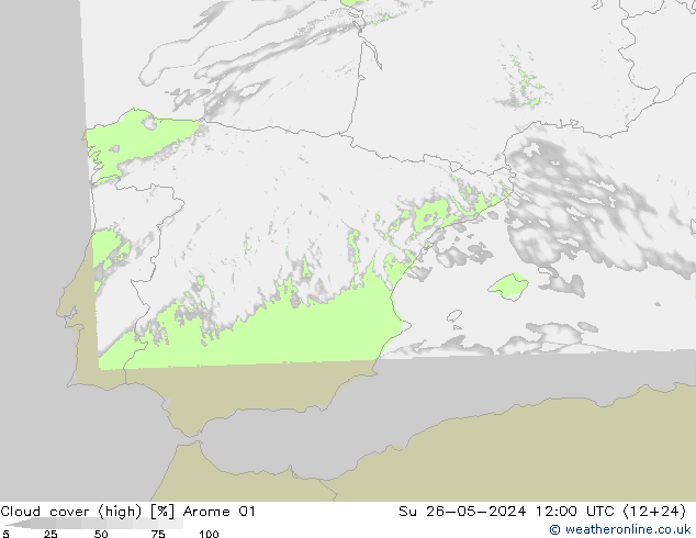 Cloud cover (high) Arome 01 Su 26.05.2024 12 UTC