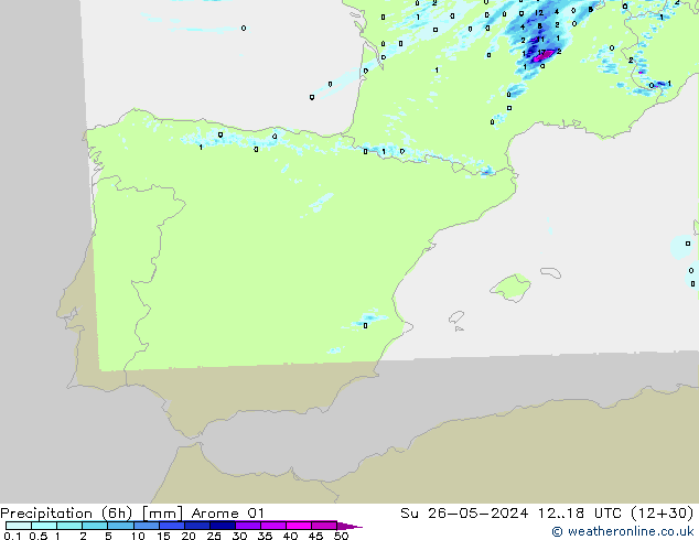 Precipitation (6h) Arome 01 Ne 26.05.2024 18 UTC