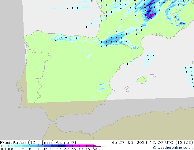 Yağış (12h) Arome 01 Pzt 27.05.2024 00 UTC