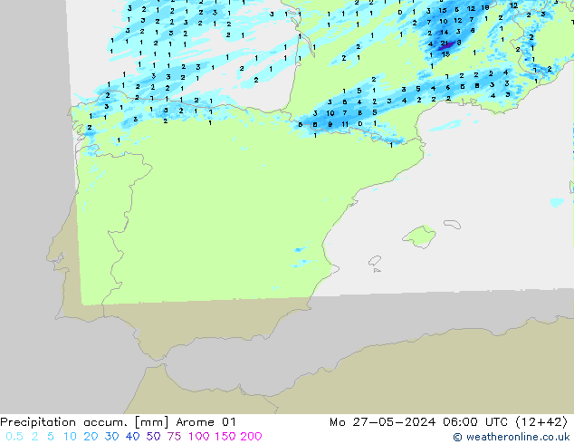 Precipitation accum. Arome 01 Po 27.05.2024 06 UTC