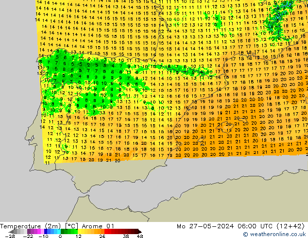 Sıcaklık Haritası (2m) Arome 01 Pzt 27.05.2024 06 UTC