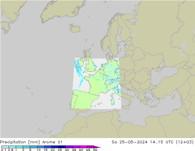 Srážky Arome 01 So 25.05.2024 15 UTC