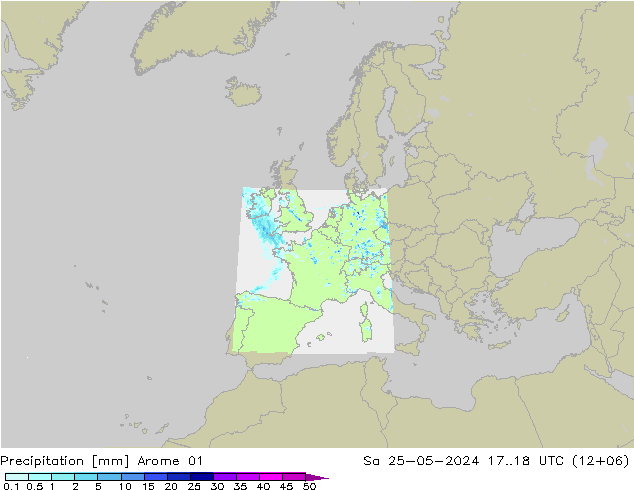 Srážky Arome 01 So 25.05.2024 18 UTC
