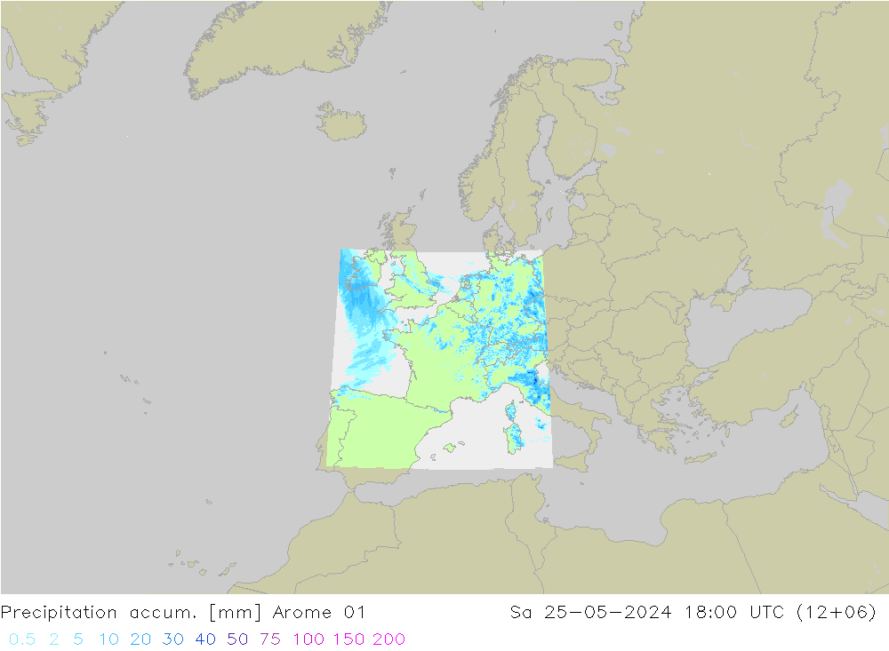 Precipitation accum. Arome 01  25.05.2024 18 UTC