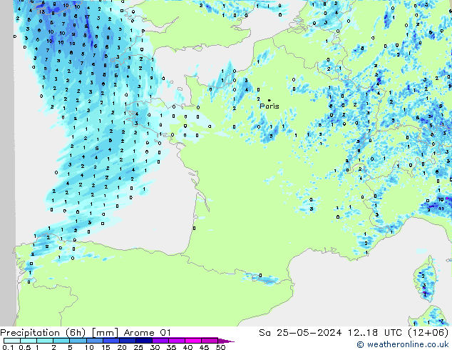 Yağış (6h) Arome 01 Cts 25.05.2024 18 UTC