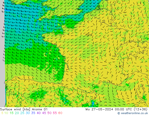 Wind 10 m Arome 01 ma 27.05.2024 00 UTC