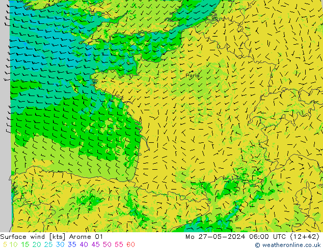 ветер 10 m Arome 01 пн 27.05.2024 06 UTC