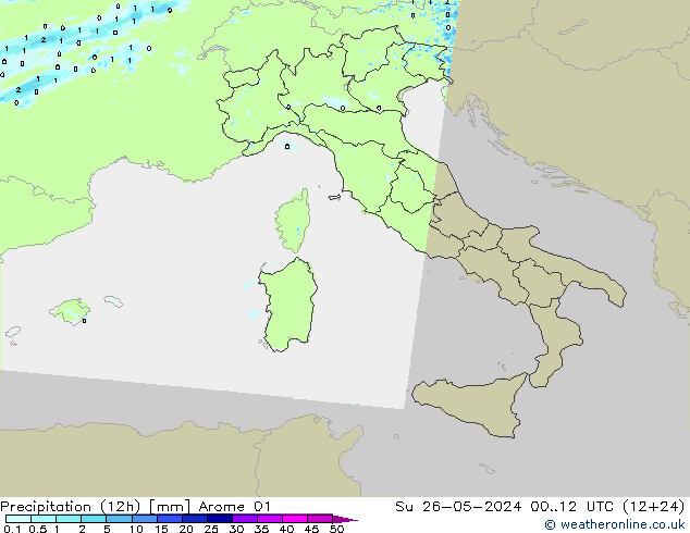 Precipitação (12h) Arome 01 Dom 26.05.2024 12 UTC