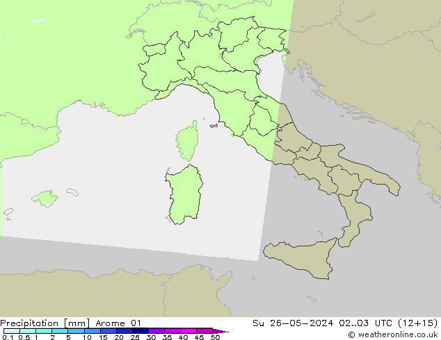 Srážky Arome 01 Ne 26.05.2024 03 UTC