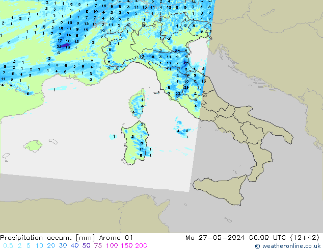 Toplam Yağış Arome 01 Pzt 27.05.2024 06 UTC