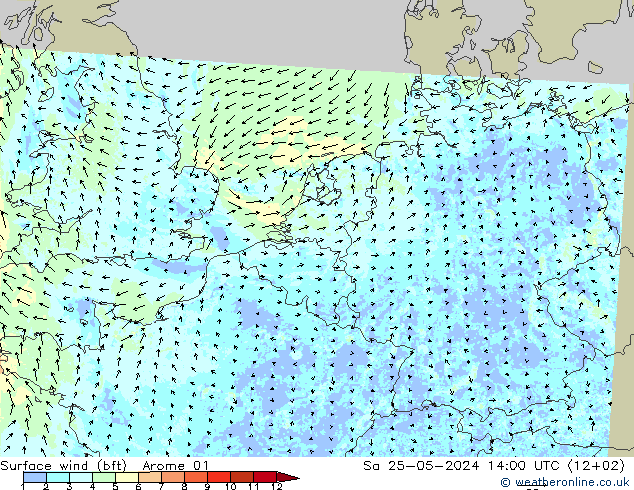 Surface wind (bft) Arome 01 So 25.05.2024 14 UTC