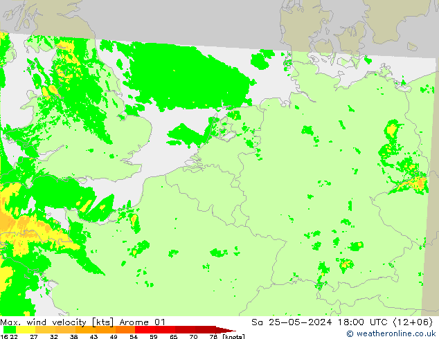 Max. wind velocity Arome 01 Sa 25.05.2024 18 UTC