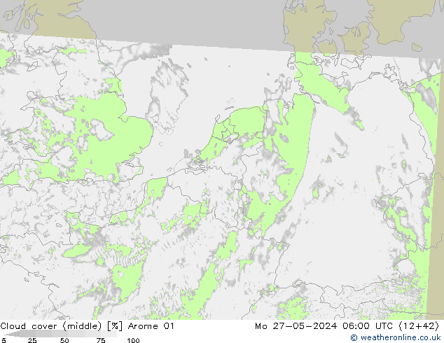 zachmurzenie (środk.) Arome 01 pon. 27.05.2024 06 UTC