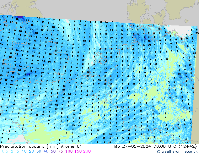 Precipitación acum. Arome 01 lun 27.05.2024 06 UTC