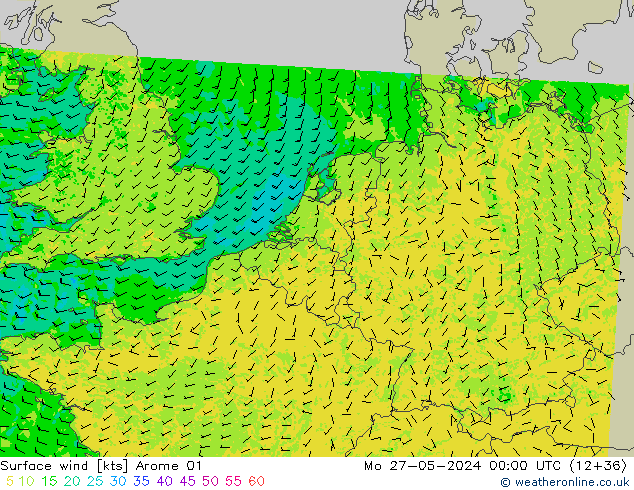 Wind 10 m Arome 01 ma 27.05.2024 00 UTC