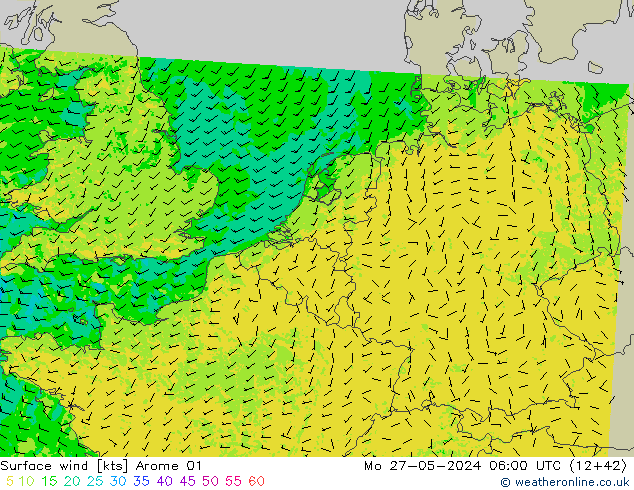 Wind 10 m Arome 01 ma 27.05.2024 06 UTC