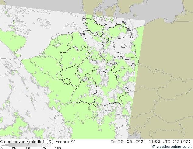 Nubes medias Arome 01 sáb 25.05.2024 21 UTC