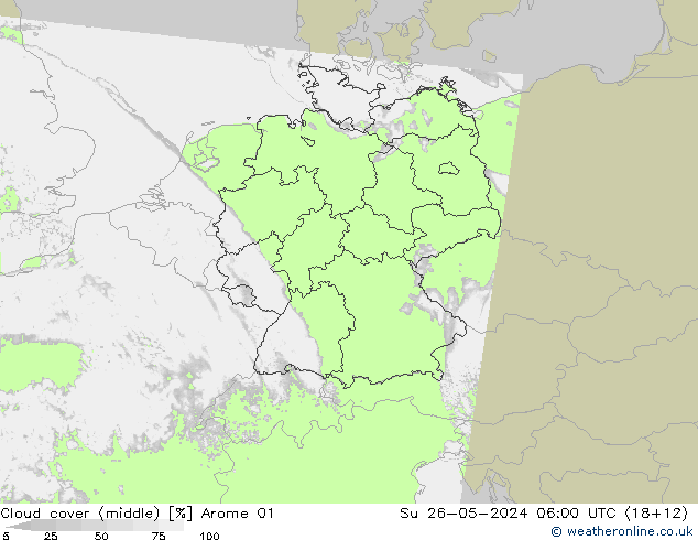 Cloud cover (middle) Arome 01 Su 26.05.2024 06 UTC